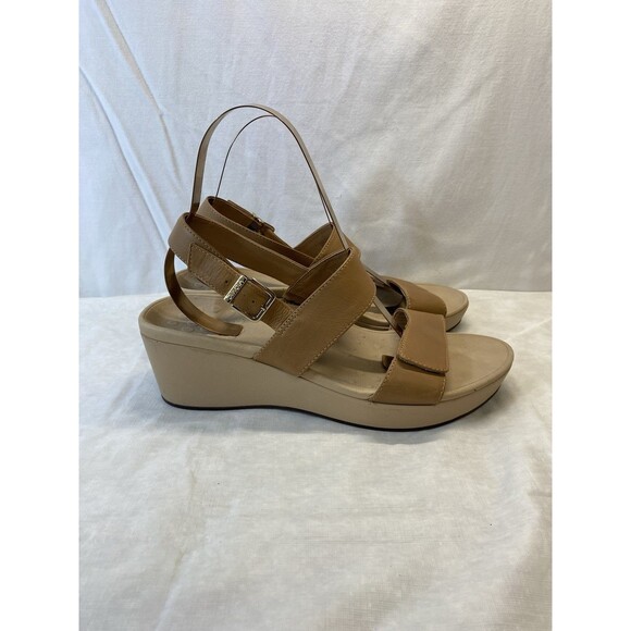 VIONIC Lovell LEATHER Wedge Women’s 11 ADJUSTABLE STRAP Sandals Festival Beachy - Picture 2 of 8